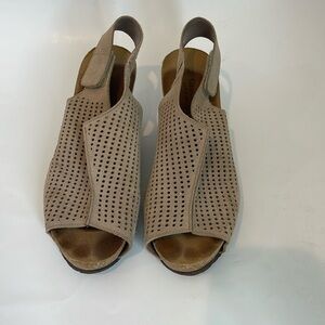 A. Giannetti | Suede Velcro Strap Cork Wedge Sandals | Size 8